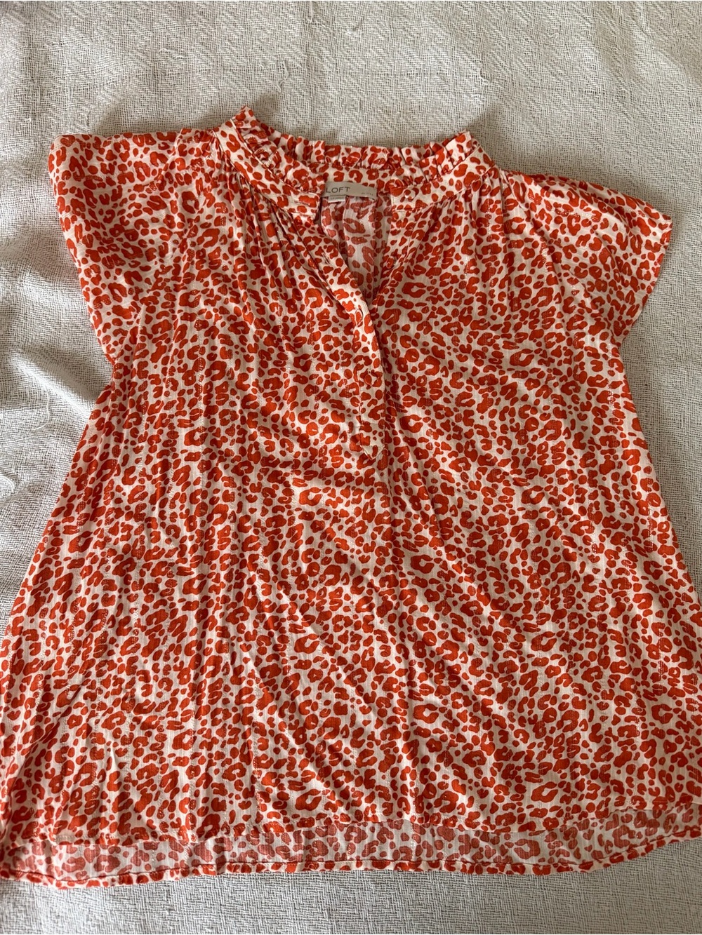 LOFT Cream Blouse with Orange Leopard Print